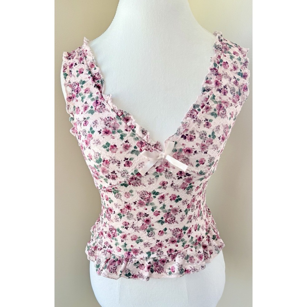 SOLD
 Ditsy Floral Lace Peplum Tank Fairycore Cottagecore Vintage Ballet Y2K